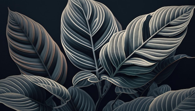 Élégant fond de feuilles de Calathea Lutea dans des tons gris