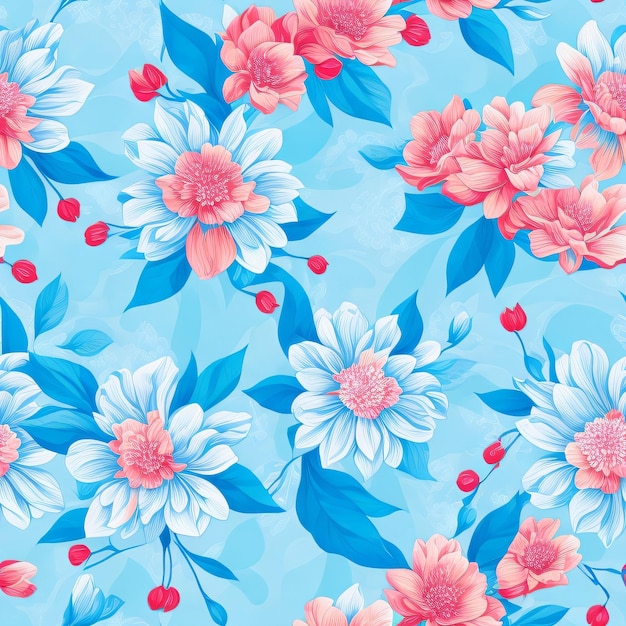 Élégant motif floral sans couture de couleur bleue