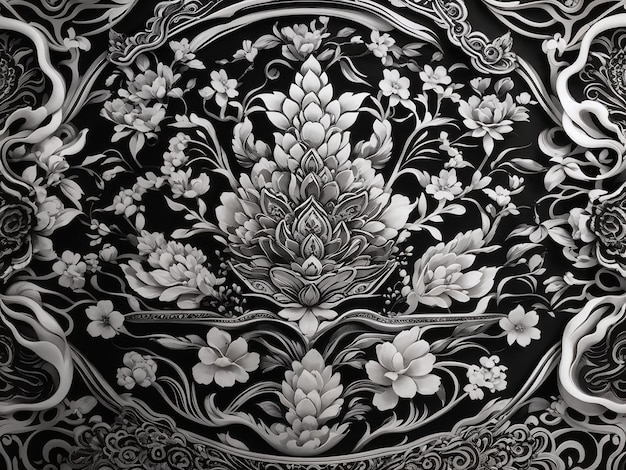 Élégant motif thaïlandais noir et blanc