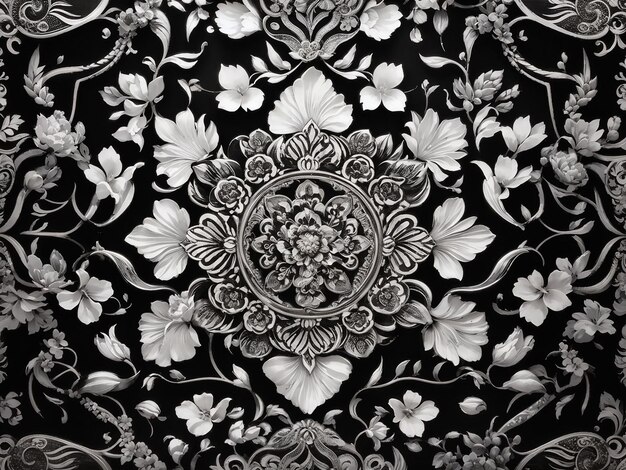 Élégant motif thaïlandais noir et blanc