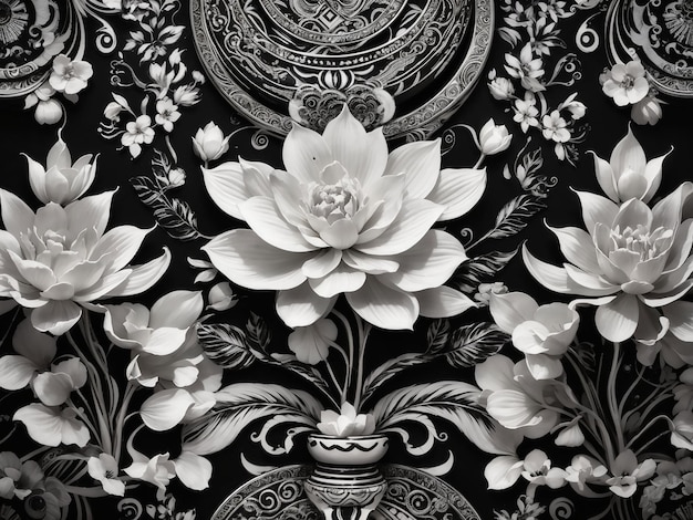 Élégant motif thaïlandais noir et blanc