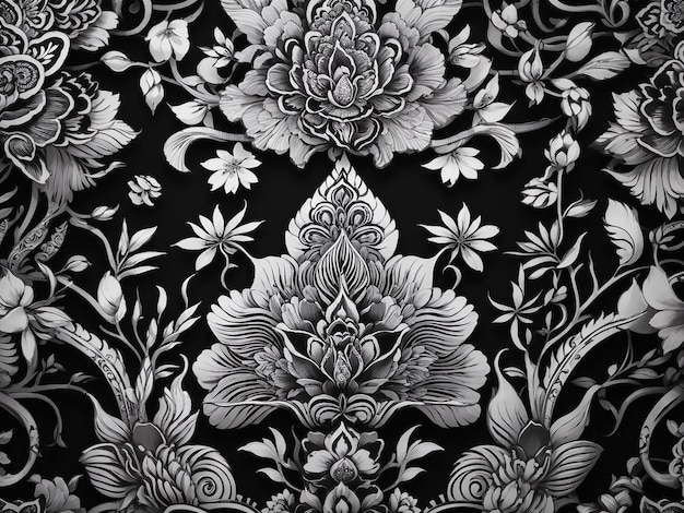 Élégant motif thaïlandais noir et blanc