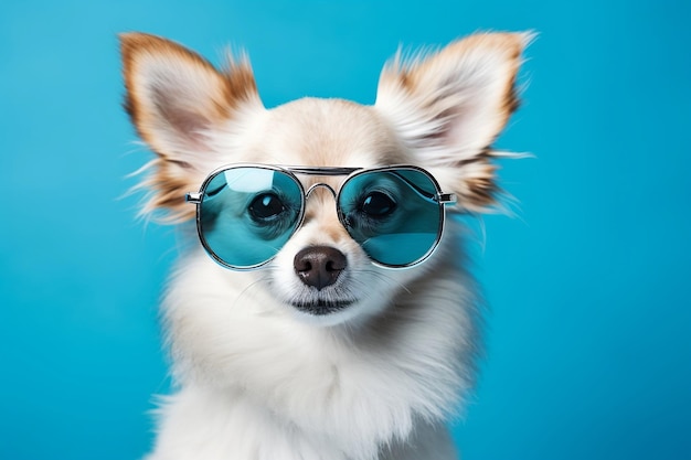 Élégant petit chien posant avec des lunettes capturé photographie IA générative