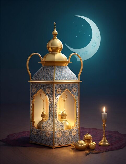 Élégant ramadan kareem décoratif lune et lanternes salut