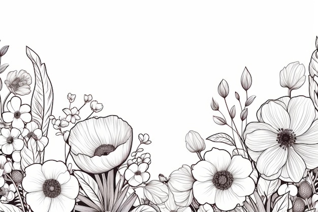 Élégante bannière d'art floral captivante en noir et blanc dessinée à la main pour les médias sociaux