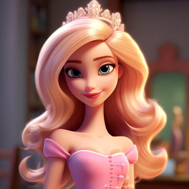 Élégante belle princesse de dessin animé 3d