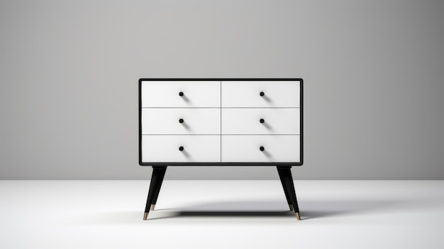 Élégante commode minimaliste photoréaliste design vintage du milieu du siècle