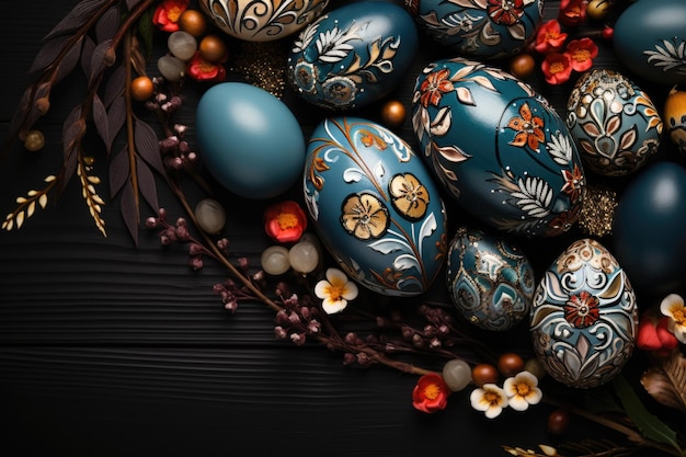 Élégante décoration printanière traditionnelle ornée d'oeufs de Pâques Generative AI