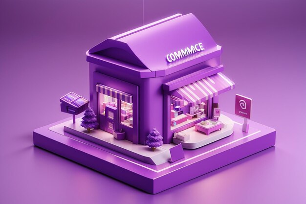 Élégante icône de magasin violet ECommerce 3D pour le bonheur des achats en ligne