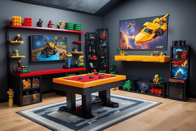 Photo lego builders gaming space modèles intérieurs de la salle de jeu avec un espace de copie vide