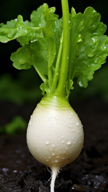 un légume blanc aux feuilles vertes