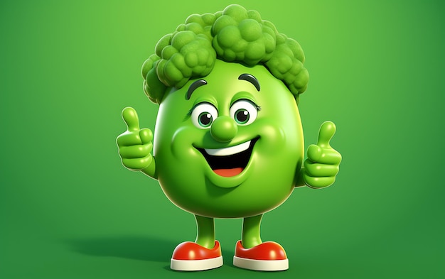 Photo le légume de dessin animé est une mascotte drôle qui donne le pouce en l'air. le concept est de manger de la nourriture saine pour les enfants.