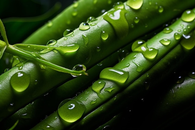 Légume de haricot vert frais AI génératif avec gouttelettes d'eau isolées sur fond blanc avec cli