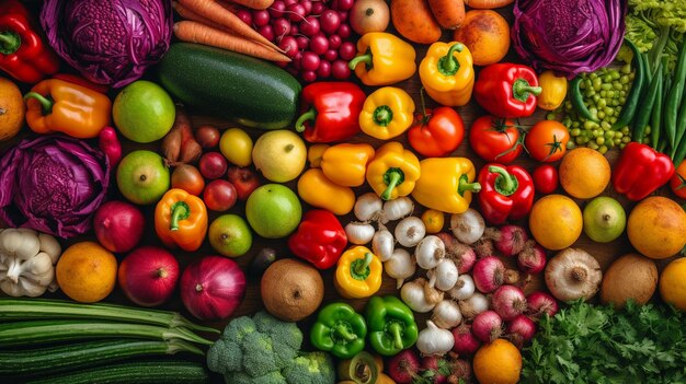 Les légumes arrière-plan coloré vue de haut en bas