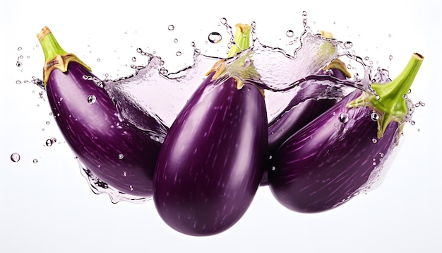 légumes aubergine tombant dans l'illustration de la vitrine du produit de l'eau