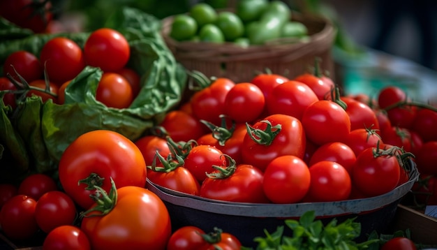 Légumes biologiques frais dans un panier multicolore pour une alimentation saine générée par l'IA