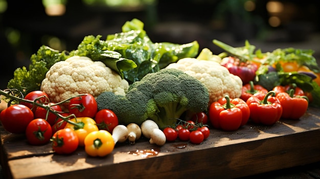 Légumes biologiques frais sur une table en bois parfaite pour la santé