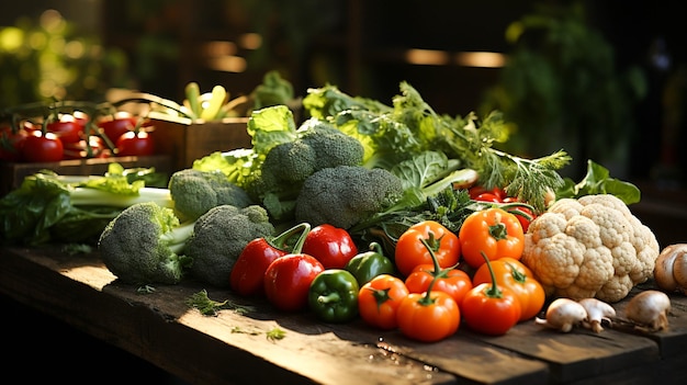 Légumes biologiques frais sur une table en bois parfaite pour la santé