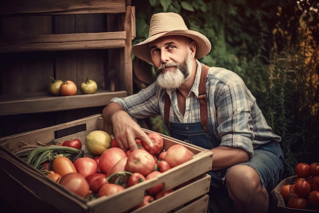 Photo les légumes de boîte en bois vert d'été sain générer ai