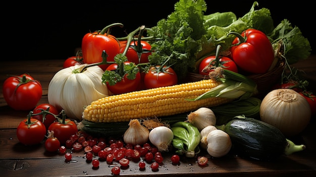 légumes crus dans un panier sur fond sombre