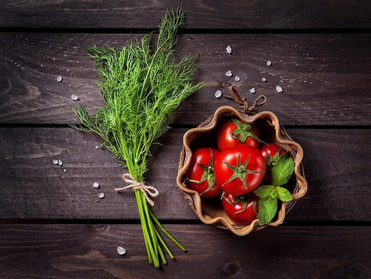 Photo légumes crus et fines herbes