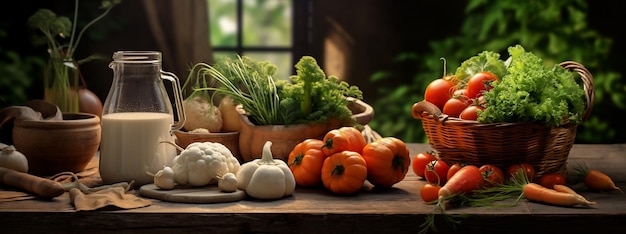 des légumes dans un panier sur la table