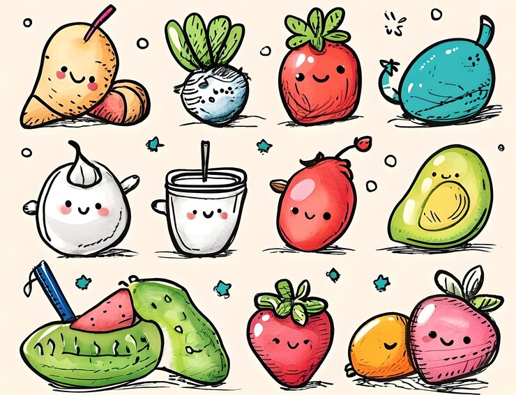 Photo des légumes de dessin animé adorables et colorés illustration pour papier peint ou arrière-plan utiliser la meilleure qualité