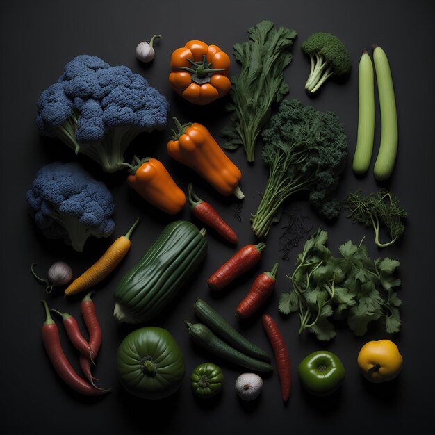 Les légumes sur fond sombre Les félicitations pour la Journée mondiale des végétaliens Photo de légumes frais