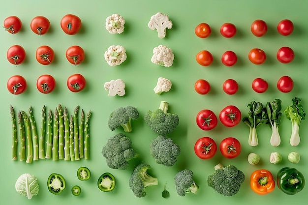 Légumes sur fond vert