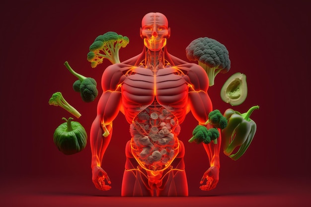 Légumes formant un métabolisme et une nutrition du corps humain Eating Diet Food for Energy Generative Ai