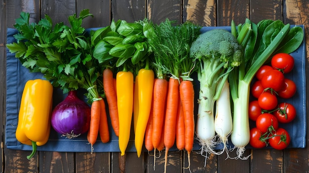 Des légumes frais et biologiques sur un fond de bois rustique pour une alimentation et une nutrition saines