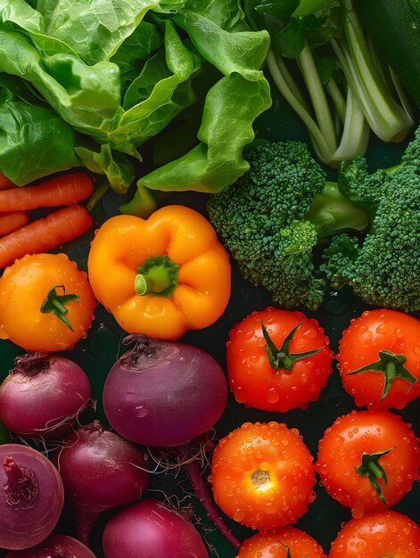 Des légumes frais et biologiques en gros plan avec des gouttes d'eau