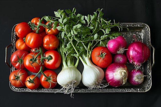 Des légumes frais dans une composition artistique