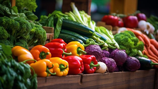 légumes frais sur un étal de marché