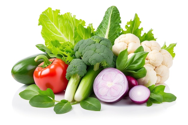 Photo légumes frais à feuilles isolées sur fond blanc