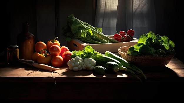 Des légumes frais sur un fond blanc en bois Concept d'alimentation saine Espace de copie