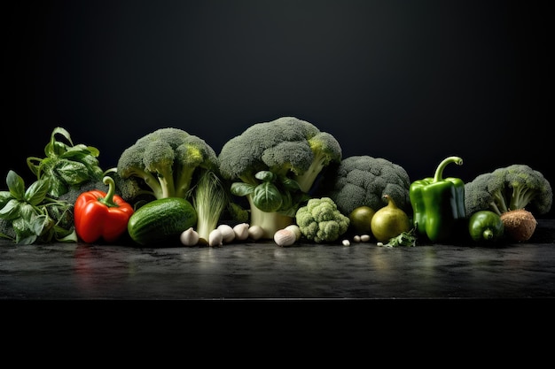 Légumes frais sur fond noir Concept d'aliments sains Espace de copie