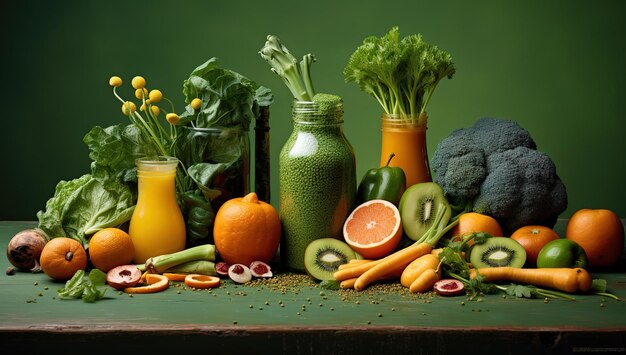 des légumes frais sur un fond vert