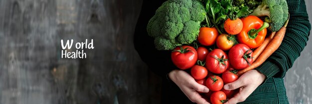 Des légumes frais en forme de cœur avec le texte Journée mondiale de la santé