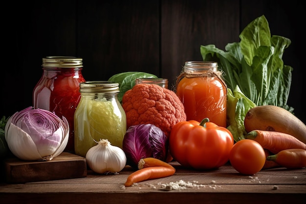 Légumes frais nature morte sur une table en bois studio light