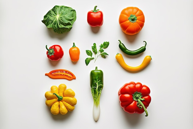 Légumes frais pour la cuisson Ensemble de légumes juteux sur fond blanc AI généré