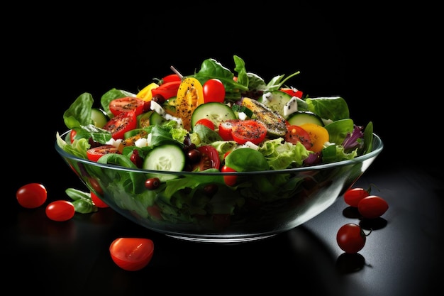 Des légumes frais pour salade sur un fond noir sombre