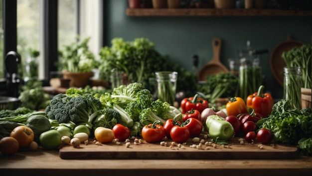 Légumes frais et propres mis sur un bureau de cuisine