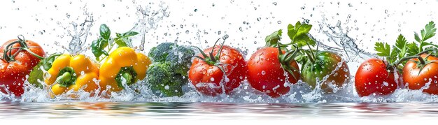 Photo légumes frais sophistiqués avec des gouttes d'eau isolées sur le blanc