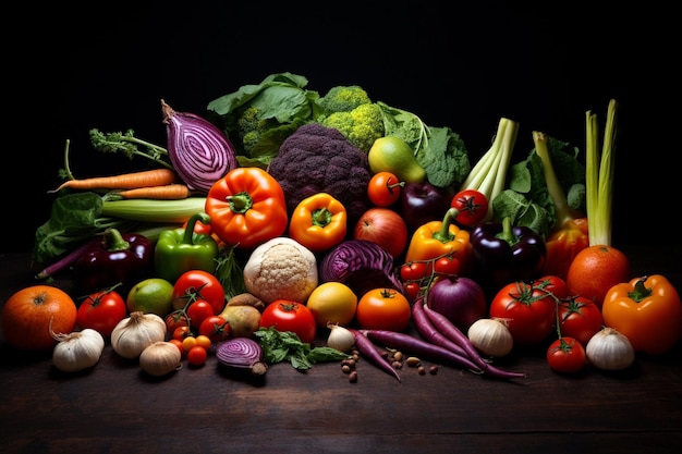 Des légumes frais sur la table, une nature morte dans un style rustique.