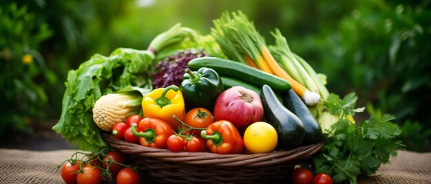 Légumes frais verts et mélangés dans un grand panier