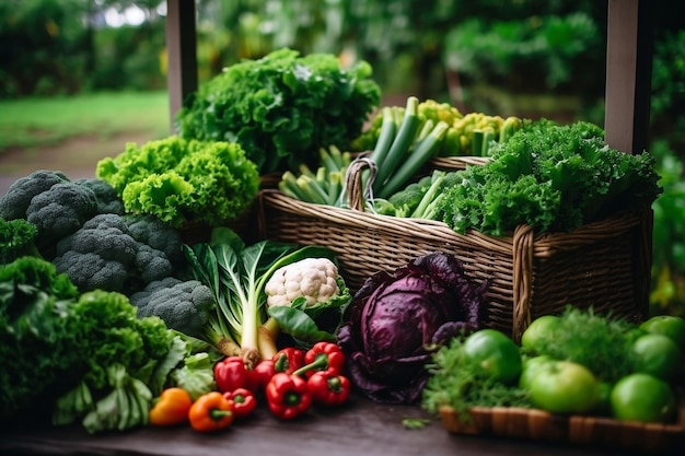 Légumes frais verts et mixtes Ai générative