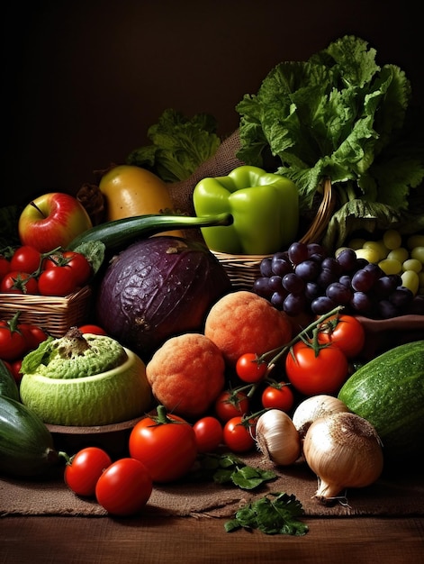 Légumes et fruits d'automne sur une citrouille de fond en pierre noire