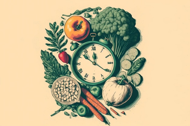 Légumes et fruits autour du réveil Régime alimentaire et concept de mode de vie sain