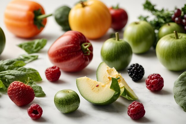 Légumes et fruits sur blanc